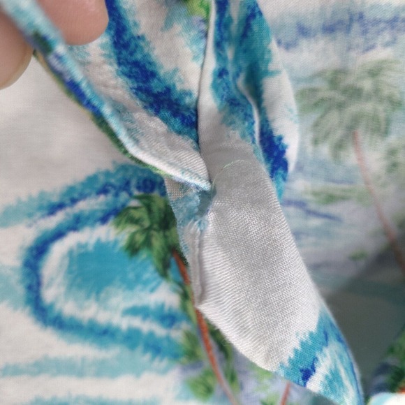 Vintage Ocean Current‎ Hawaiian Shirt Mens Large White Blue Button Short Sleeve - Picture 8 of 14